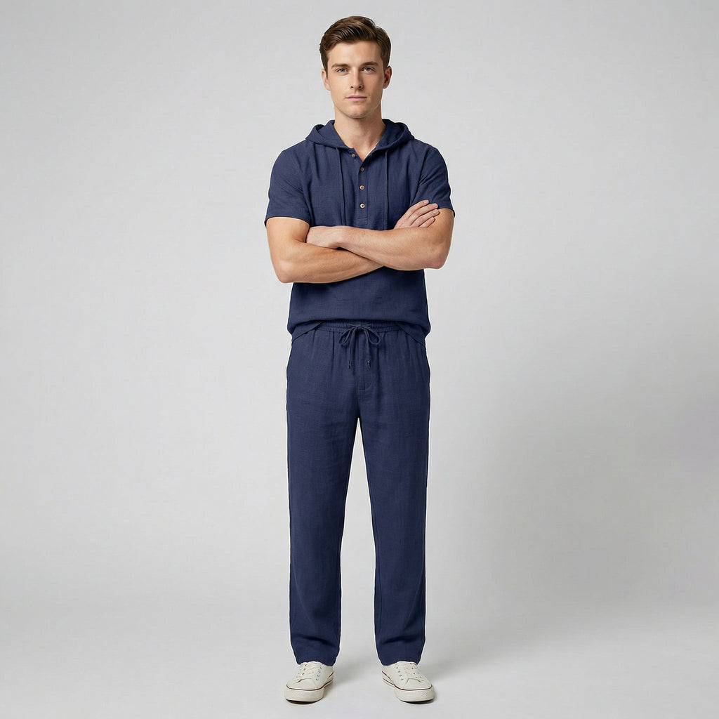 Oldford Atelier - Men’s Hooded Short Sleeve Button-up Shirt and Pants Set