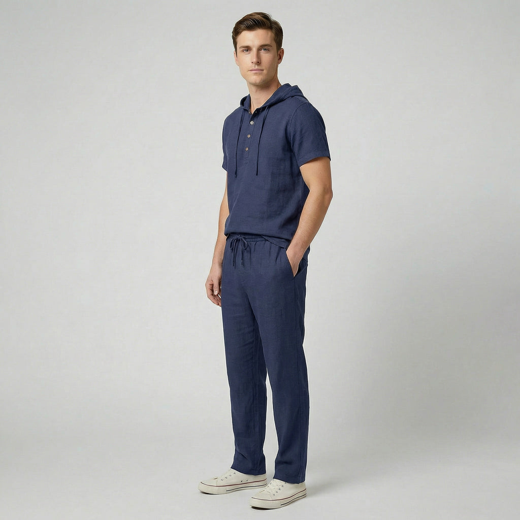 Oldford Atelier - Men’s Hooded Short Sleeve Button-up Shirt and Pants Set