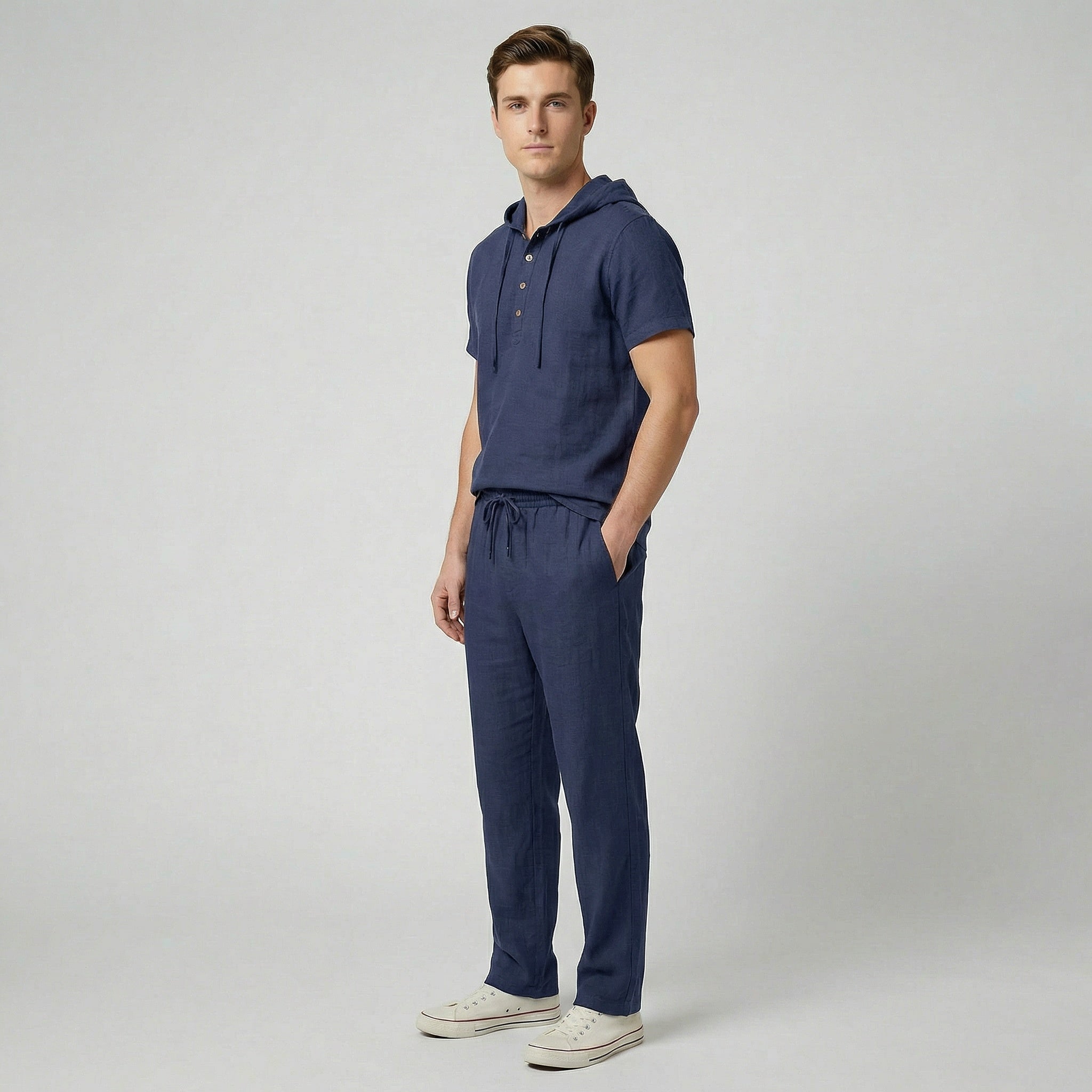 Oldford Atelier - Men’s Hooded Short Sleeve Button-up Shirt and Pants Set