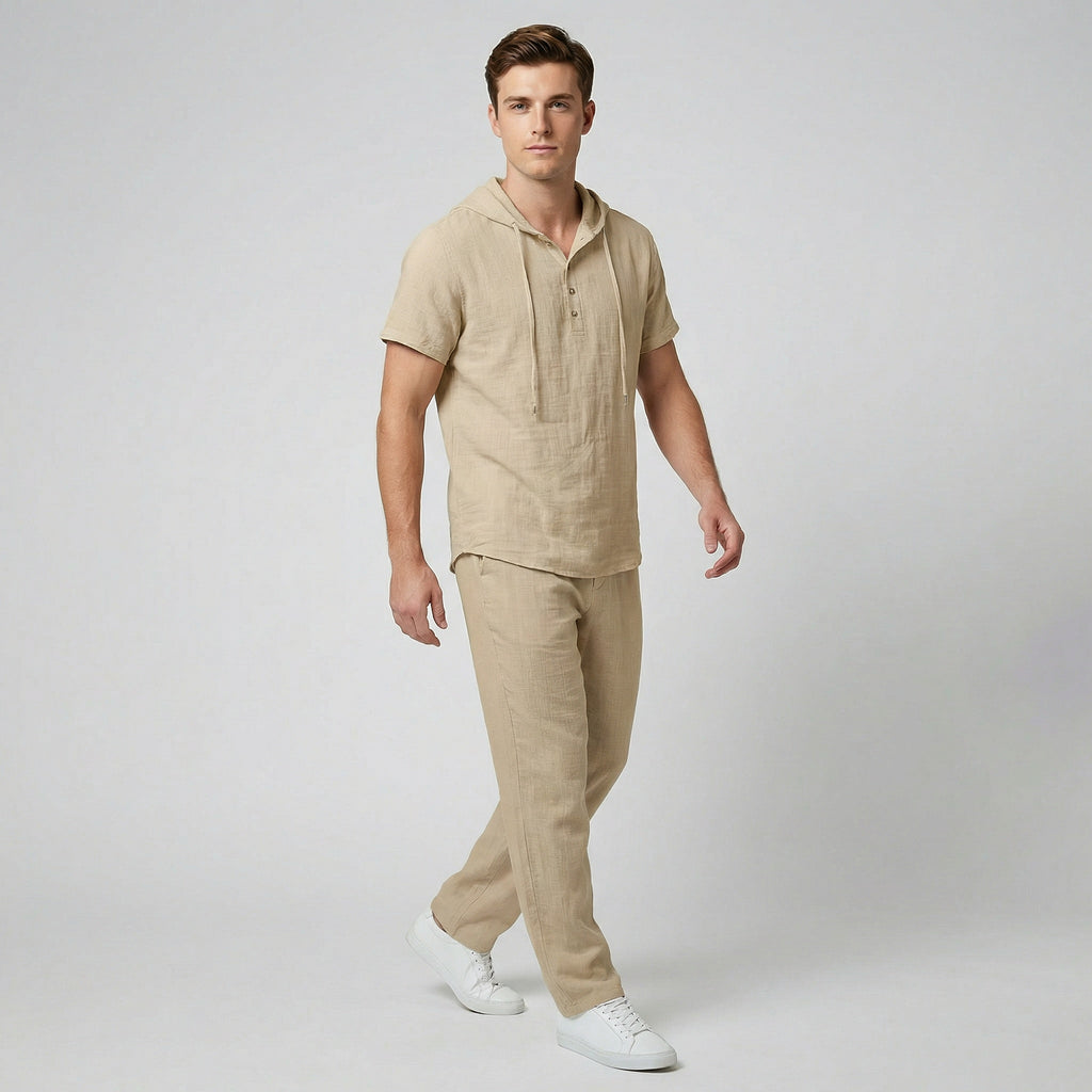 Oldford Atelier - Men’s Hooded Short Sleeve Button-up Shirt and Pants Set