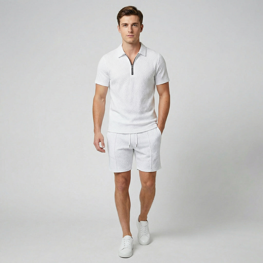 Oldford Atelier - Men’s Short Sleeve Zip Collar Shirt and Shorts Set
