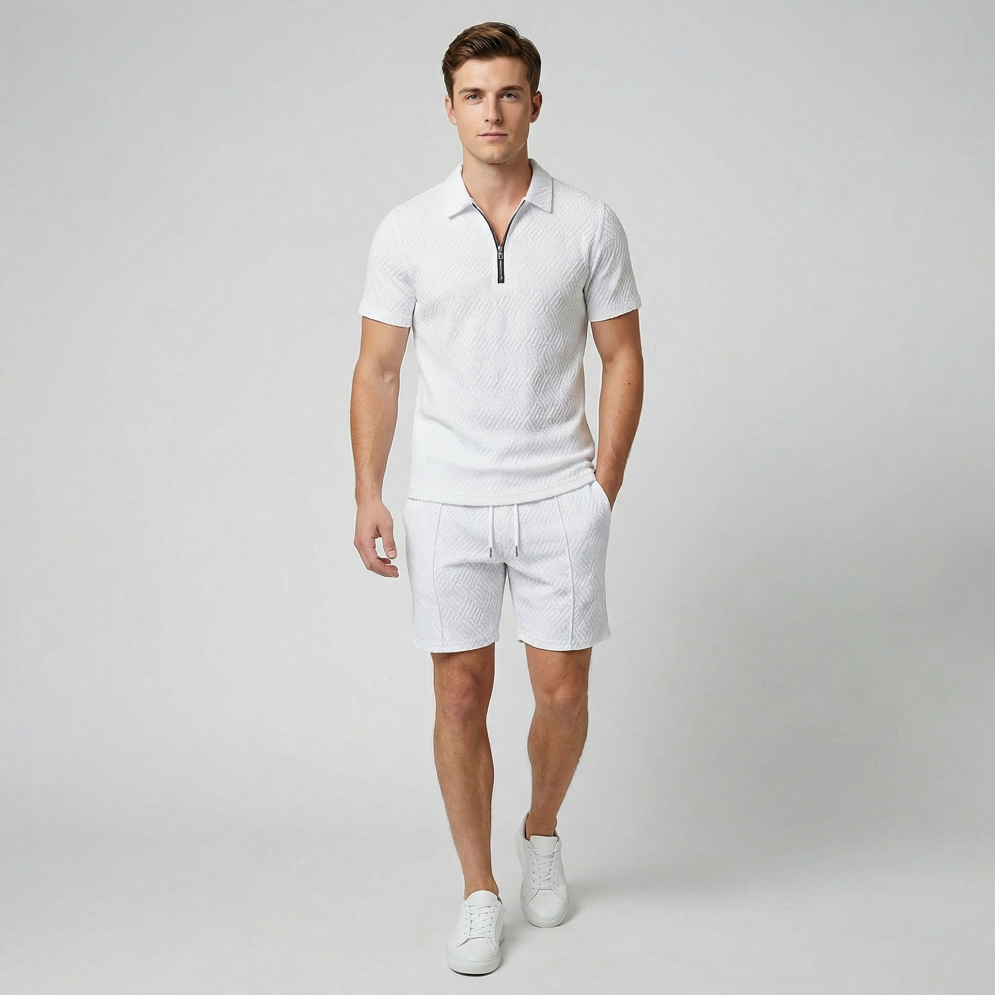 Oldford Atelier - Men’s Short Sleeve Zip Collar Shirt and Shorts Set