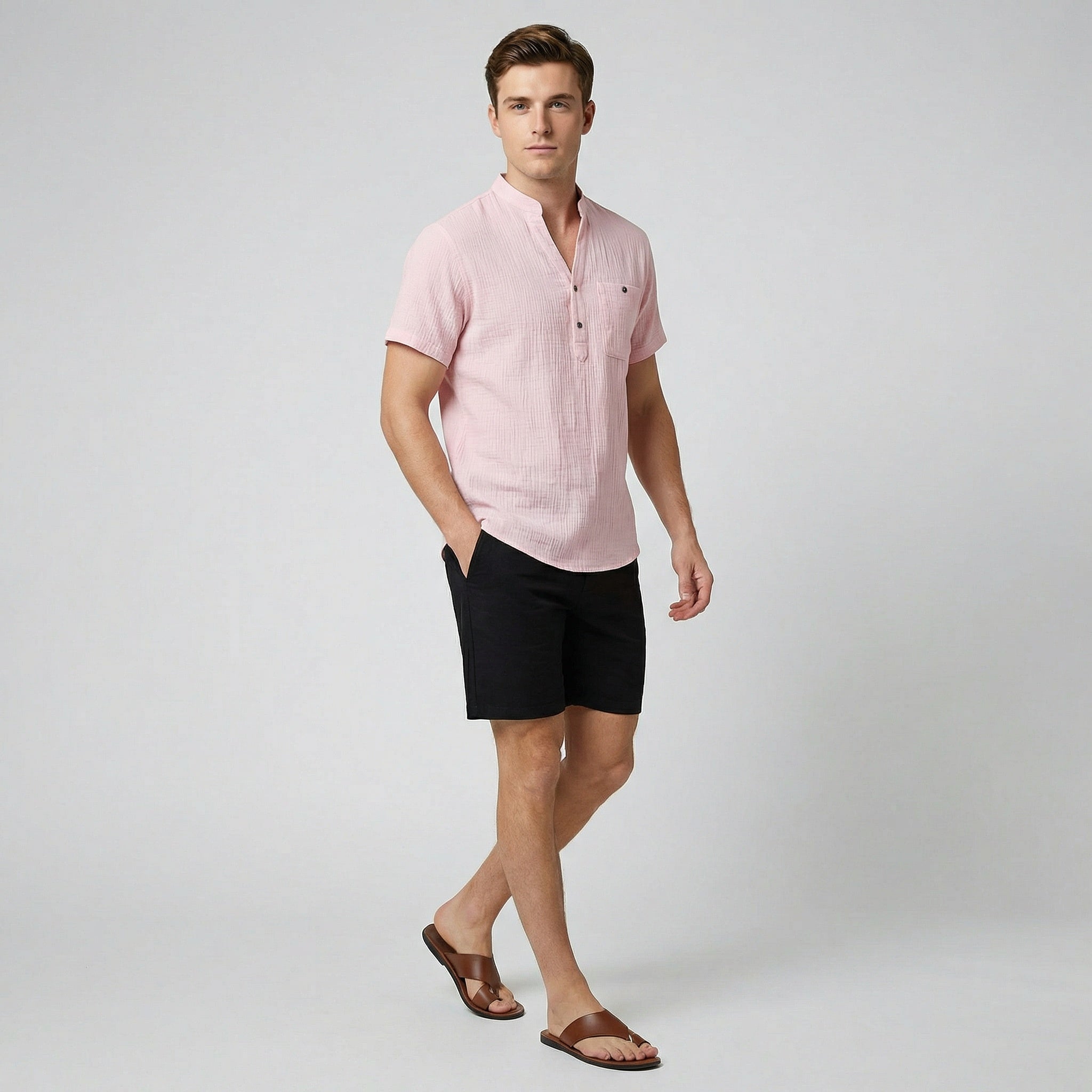 Oldford Atelier - Men’s Stand Collar Short Sleeve Shirt