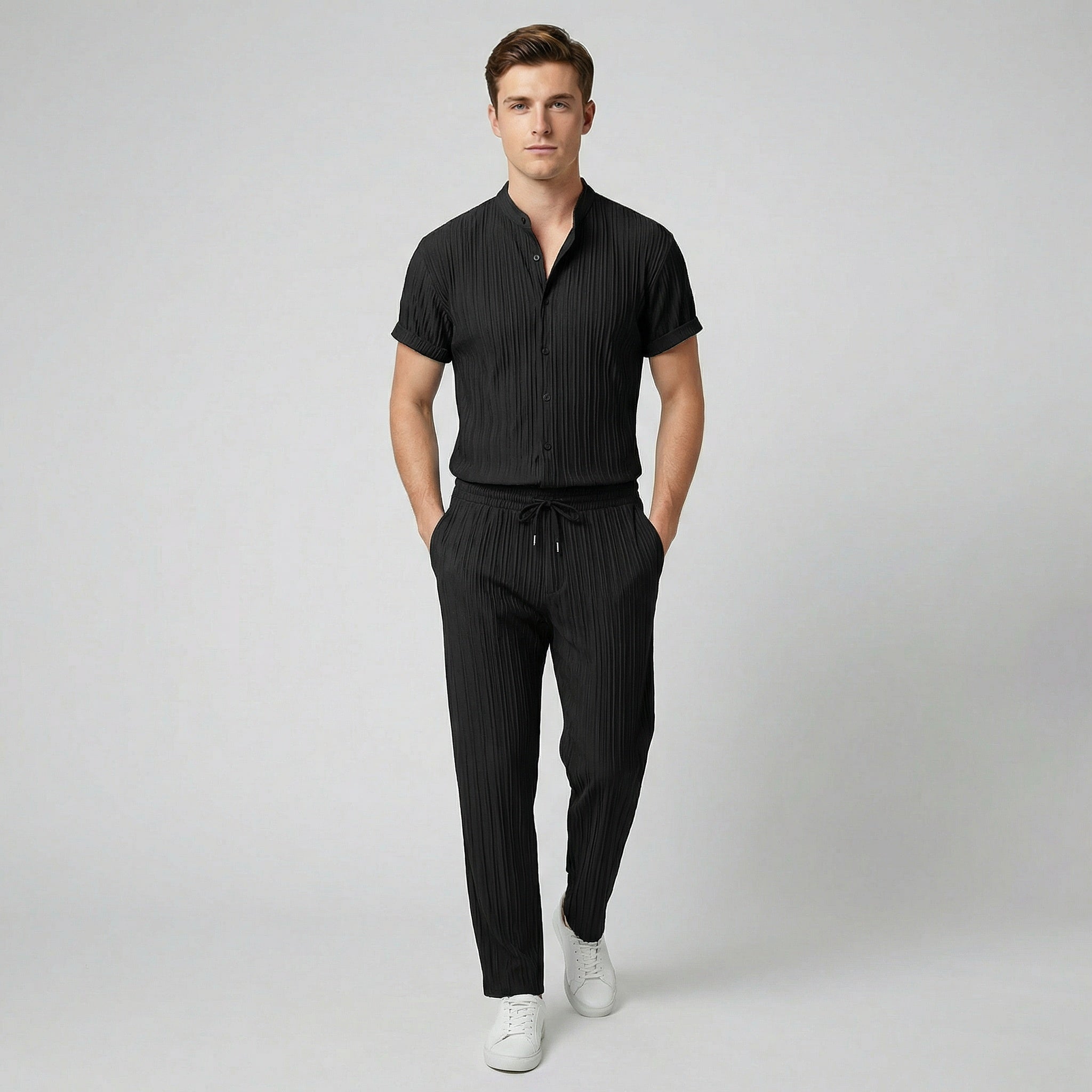 Oldford Atelier - Men’s Stand Collar Short Sleeve Shirt and Pants Set