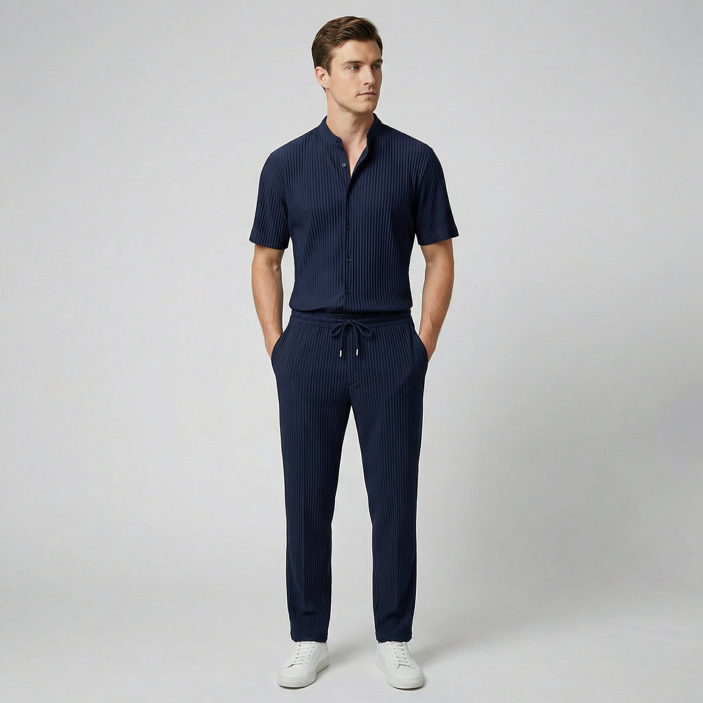 Oldford Atelier - Men’s Stand Collar Short Sleeve Shirt and Pants Set