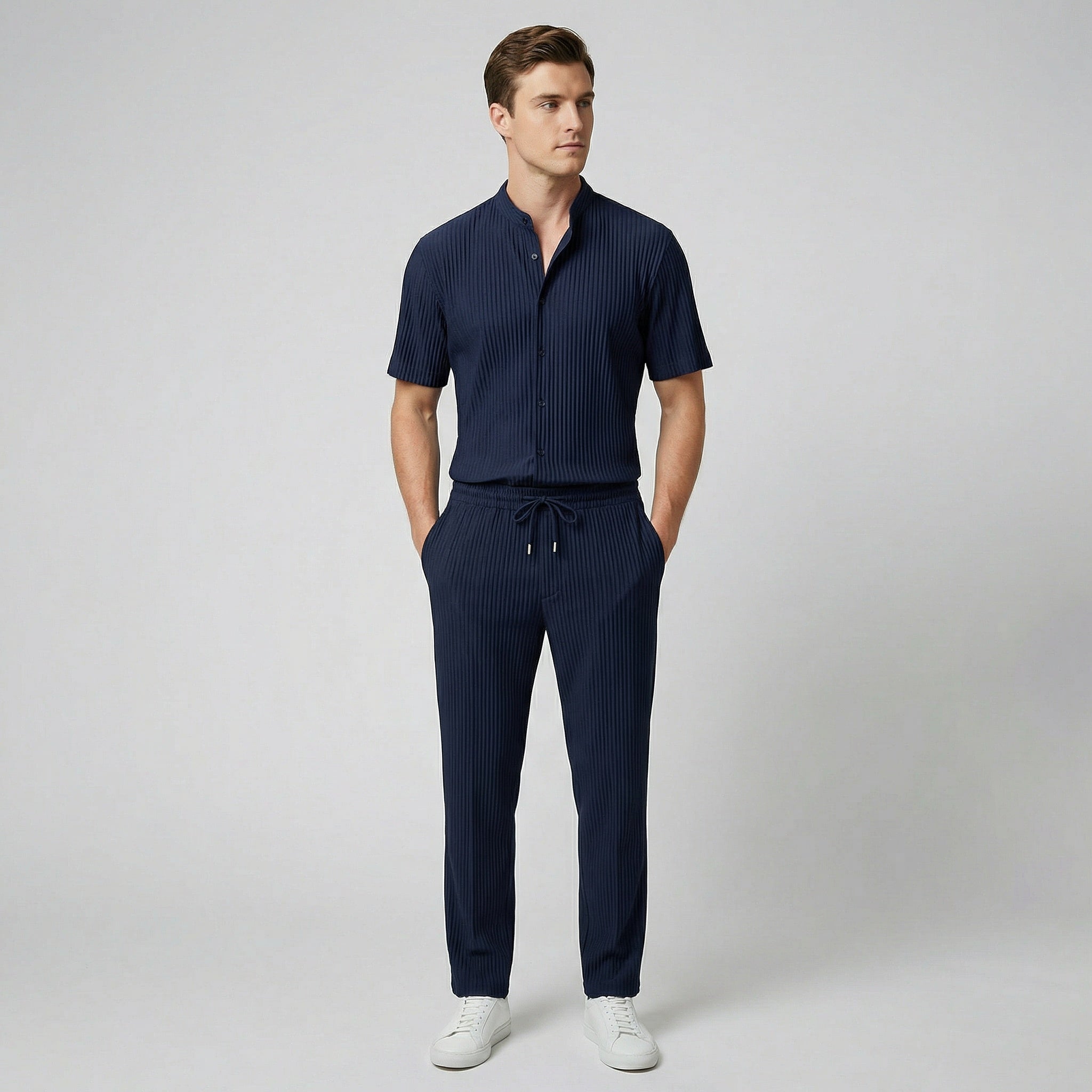 Oldford Atelier - Men’s Stand Collar Short Sleeve Shirt and Pants Set