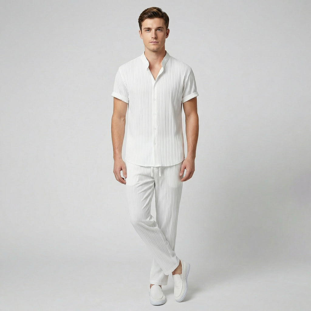 Oldford Atelier - Men’s Stand Collar Short Sleeve Shirt and Pants Set