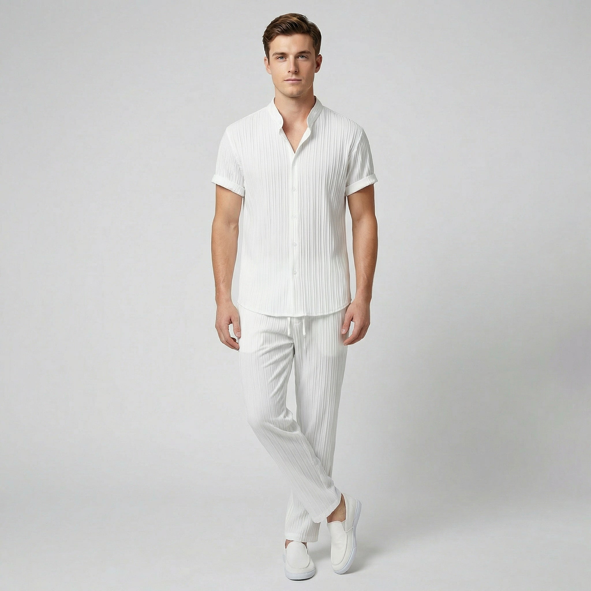 Oldford Atelier - Men’s Stand Collar Short Sleeve Shirt and Pants Set