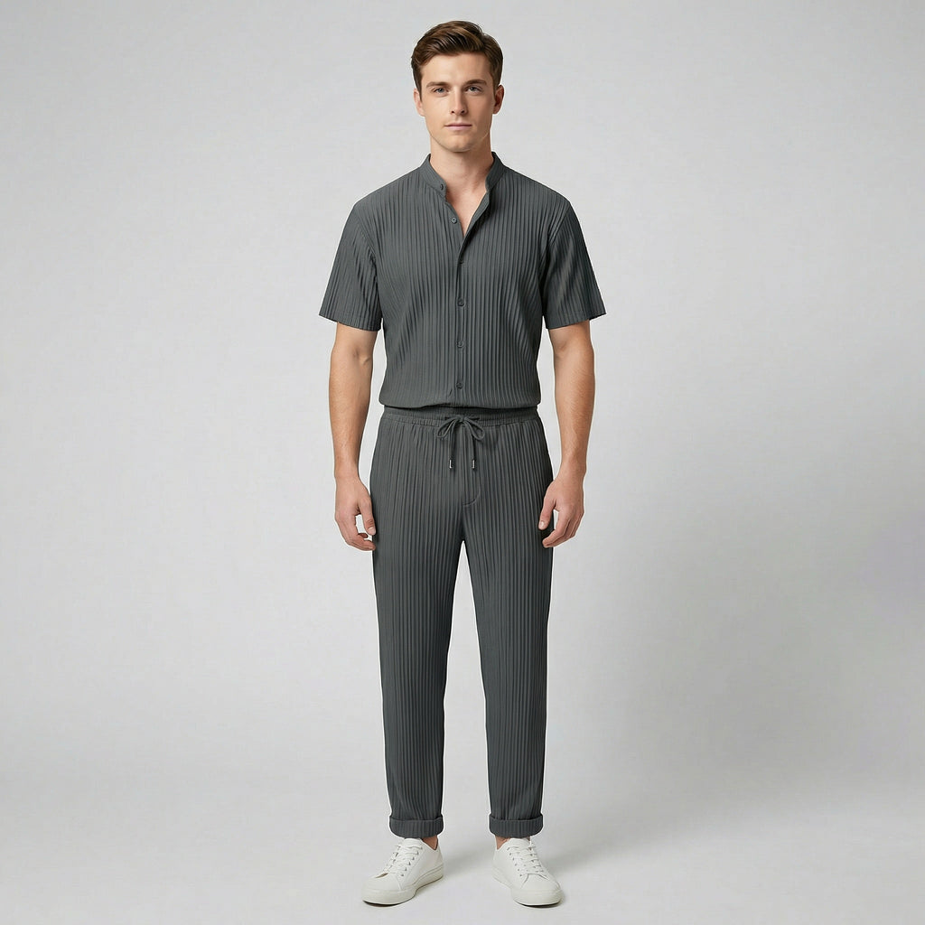 Oldford Atelier - Men’s Stand Collar Short Sleeve Shirt and Pants Set