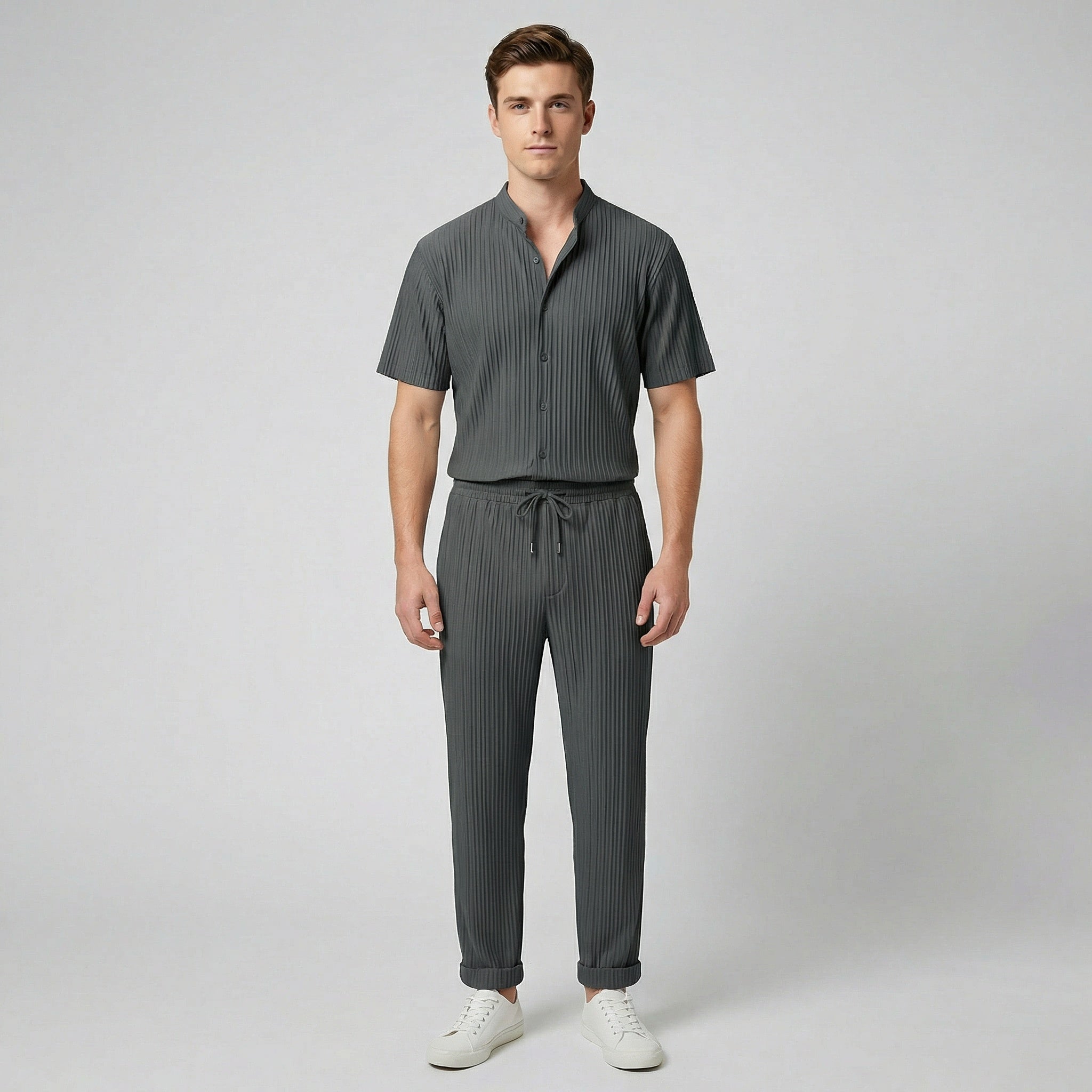 Oldford Atelier - Men’s Stand Collar Short Sleeve Shirt and Pants Set