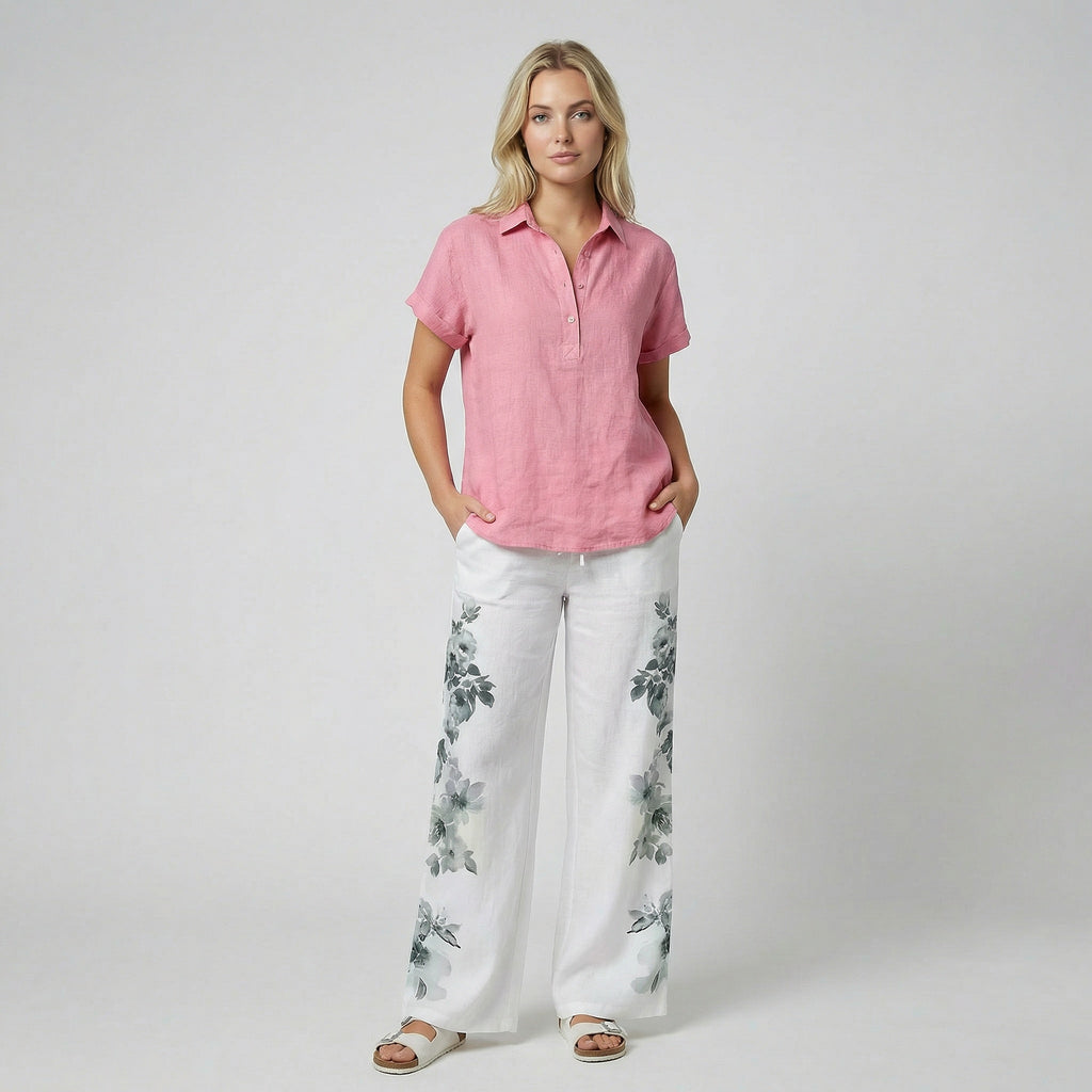 Oldford Atelier - Women’s Drawstring Waist Floral Accent Lounge Pants