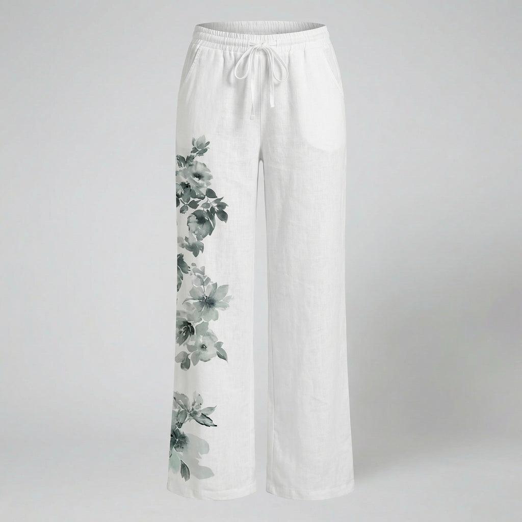 Oldford Atelier - Women’s Drawstring Waist Floral Accent Lounge Pants