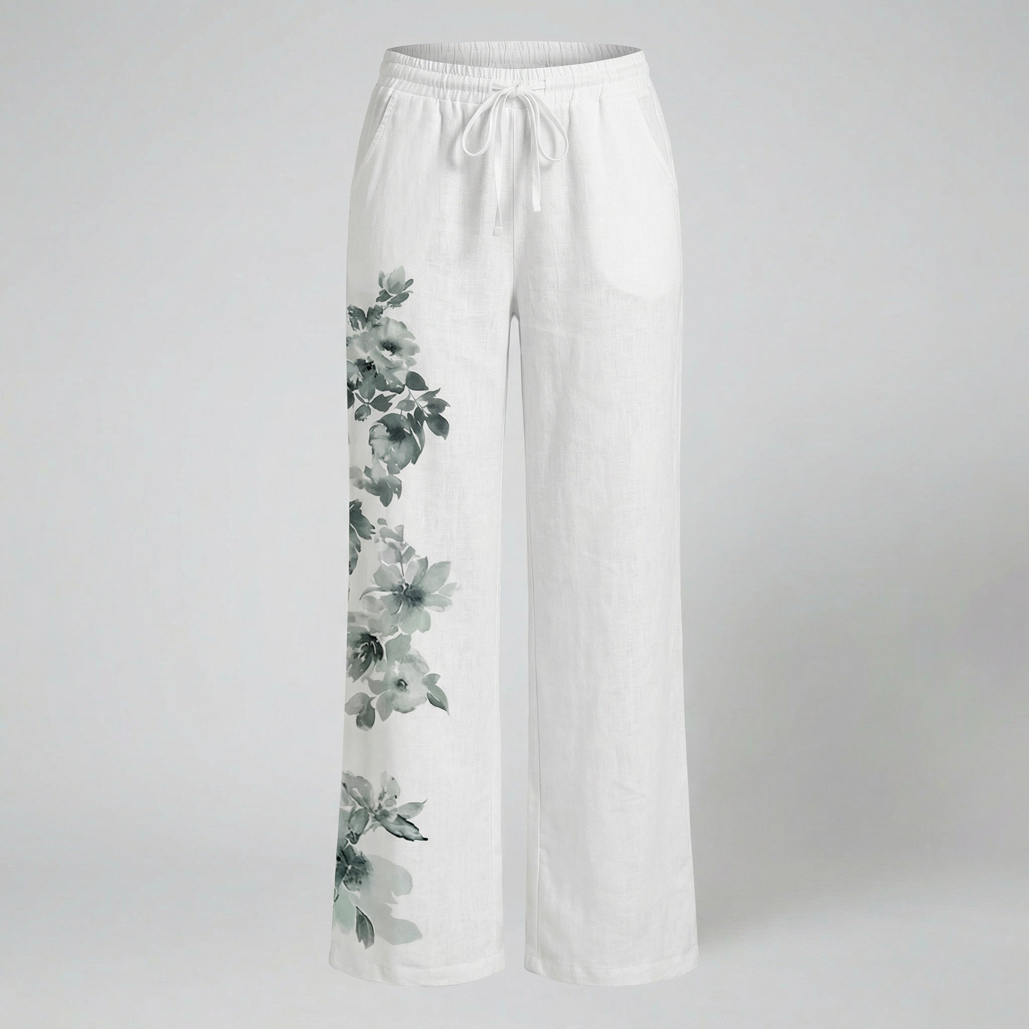 Oldford Atelier - Women’s Drawstring Waist Floral Accent Lounge Pants