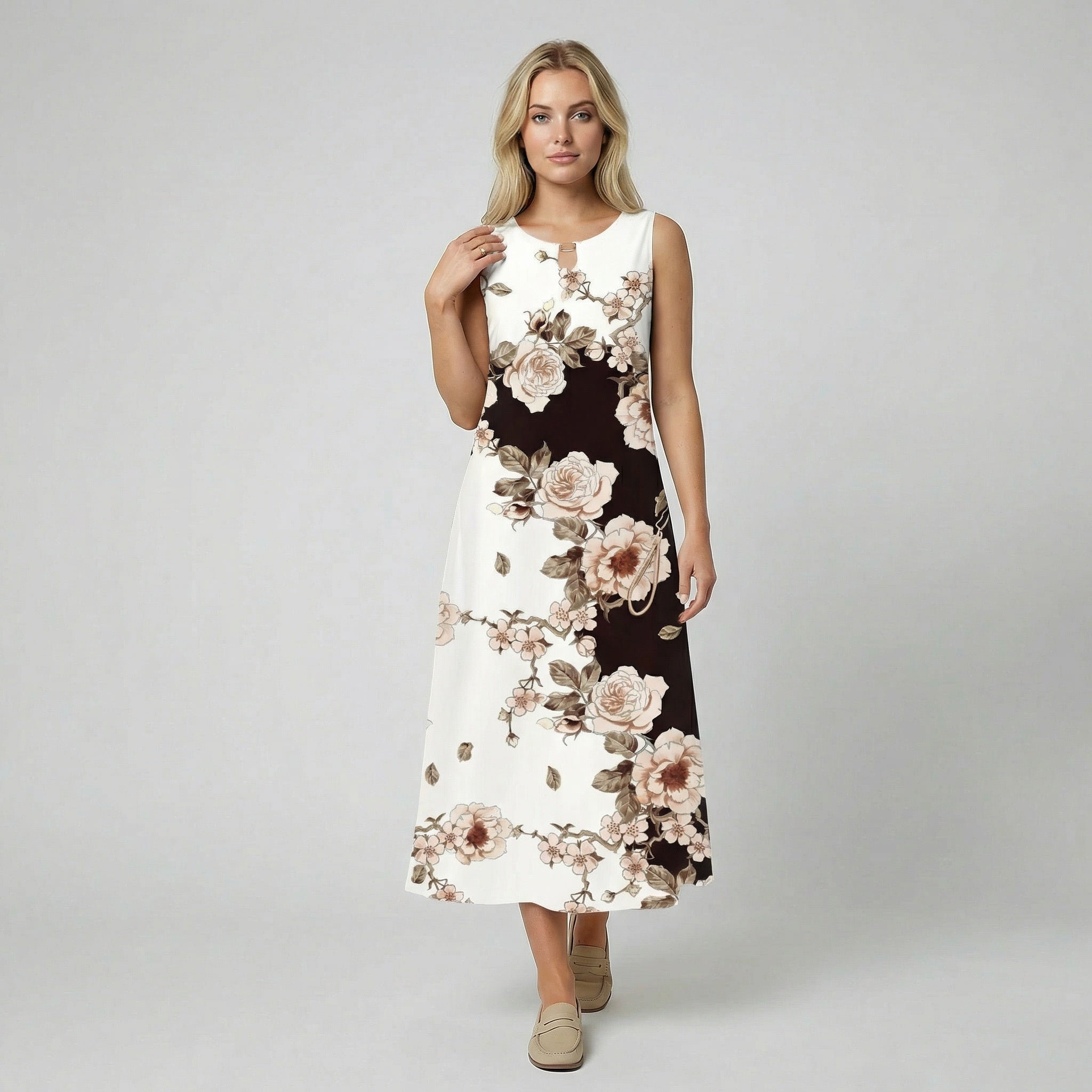 Oldford Atelier - Women’s Sleeveless Floral Print Midi Dress