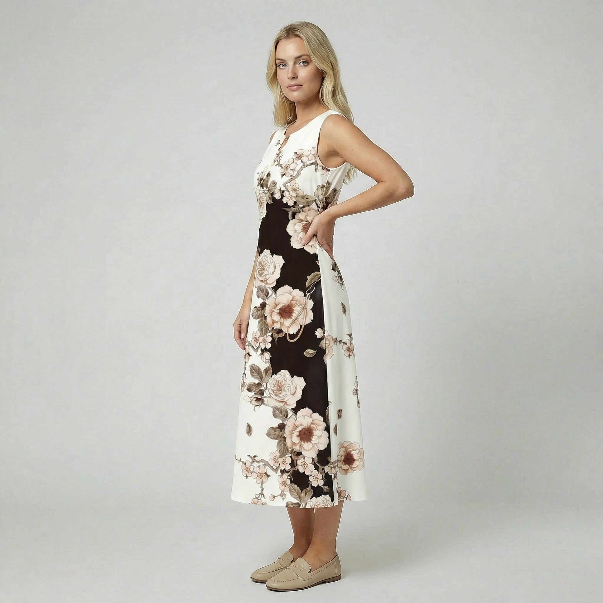 Oldford Atelier - Women’s Sleeveless Floral Print Midi Dress