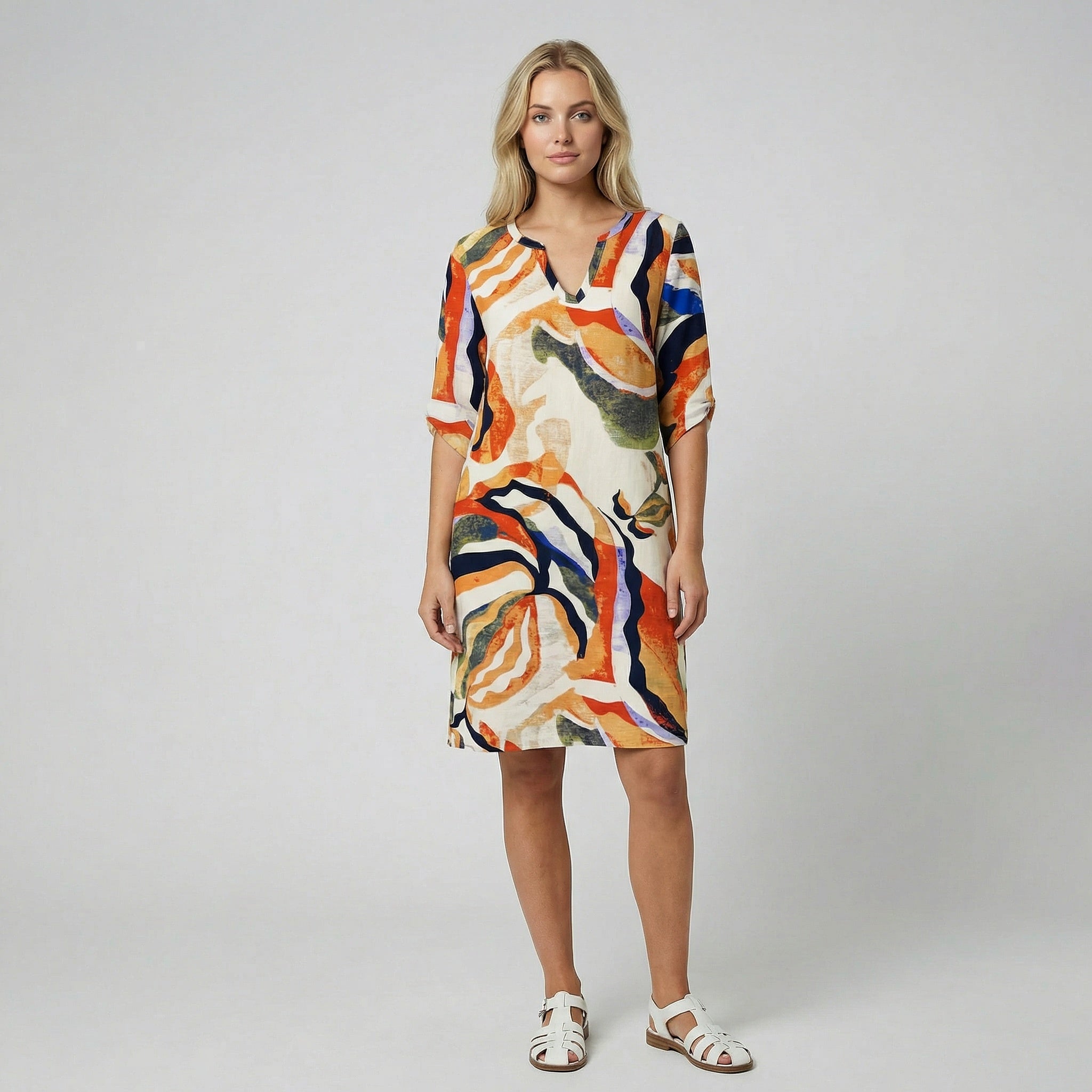 Oldford Atelier - Women’s V Neck Printed Midi Dress