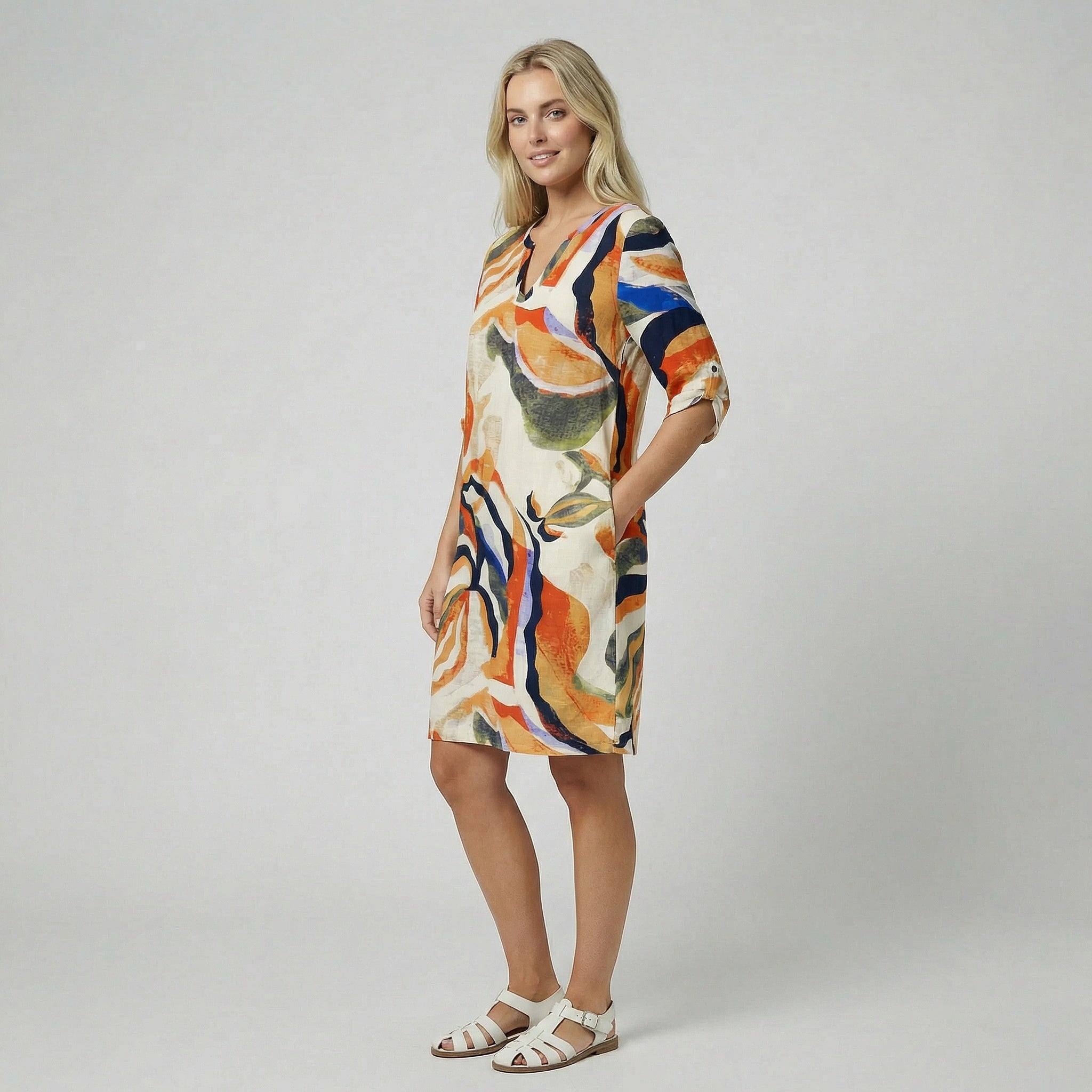 Oldford Atelier - Women’s V Neck Printed Midi Dress