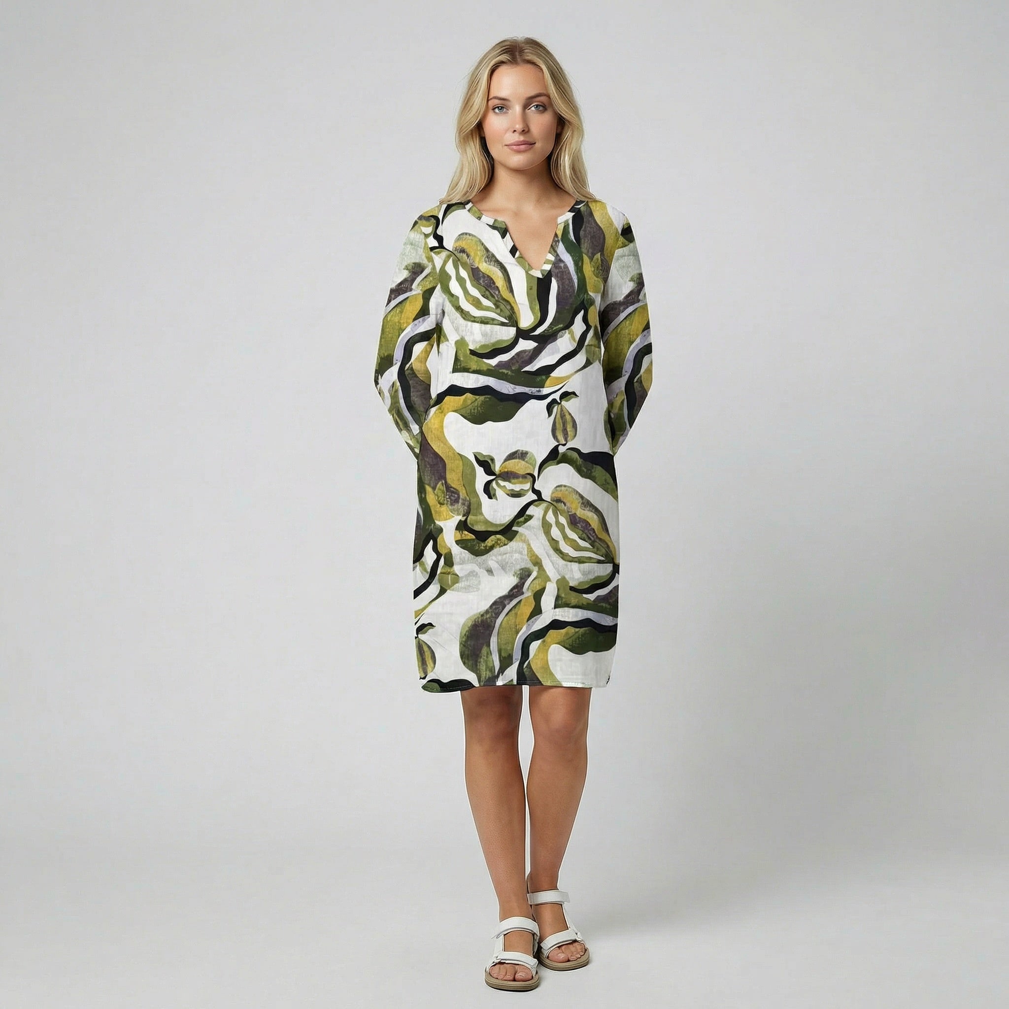 Oldford Atelier - Women’s V Neck Printed Midi Dress