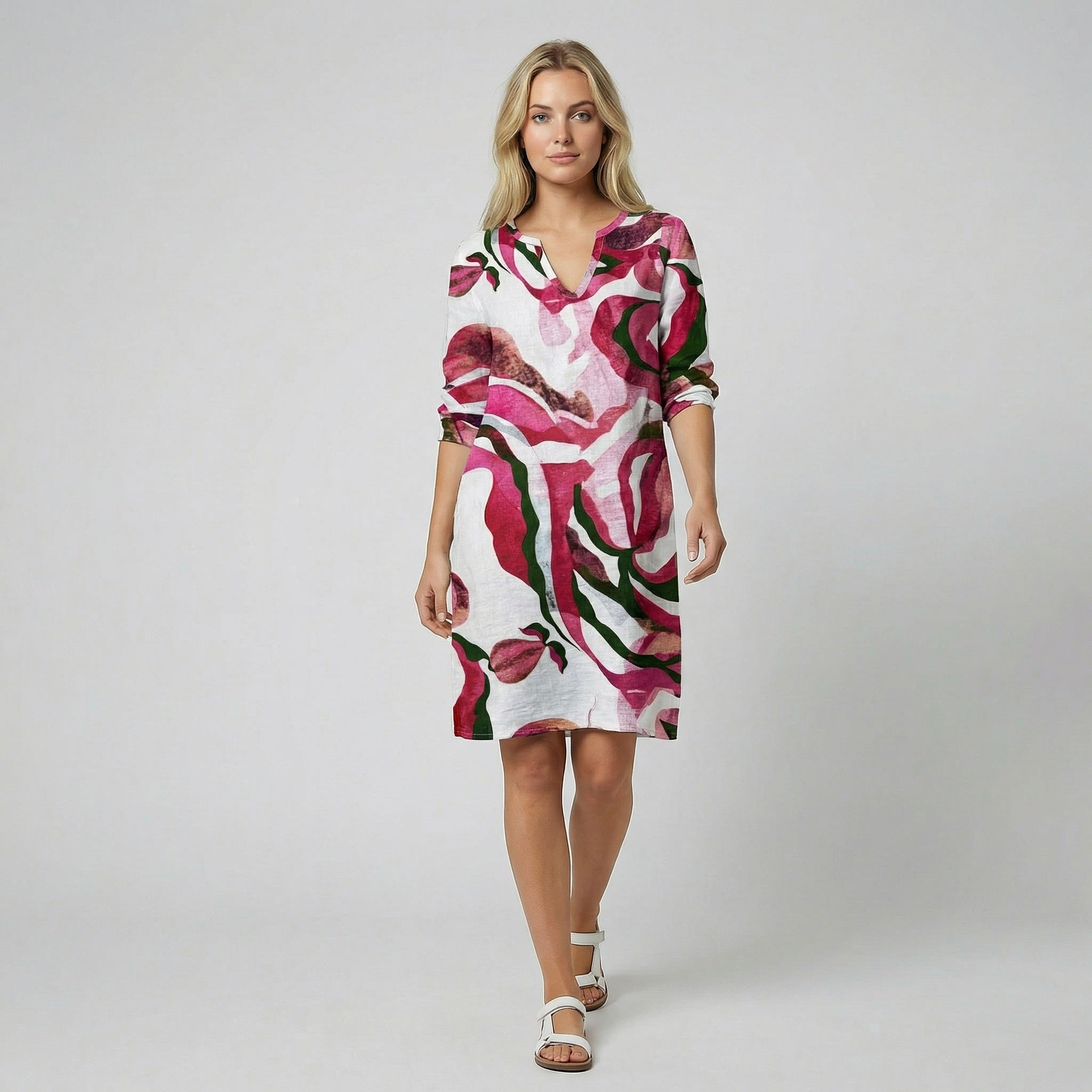 Oldford Atelier - Women’s V Neck Printed Midi Dress